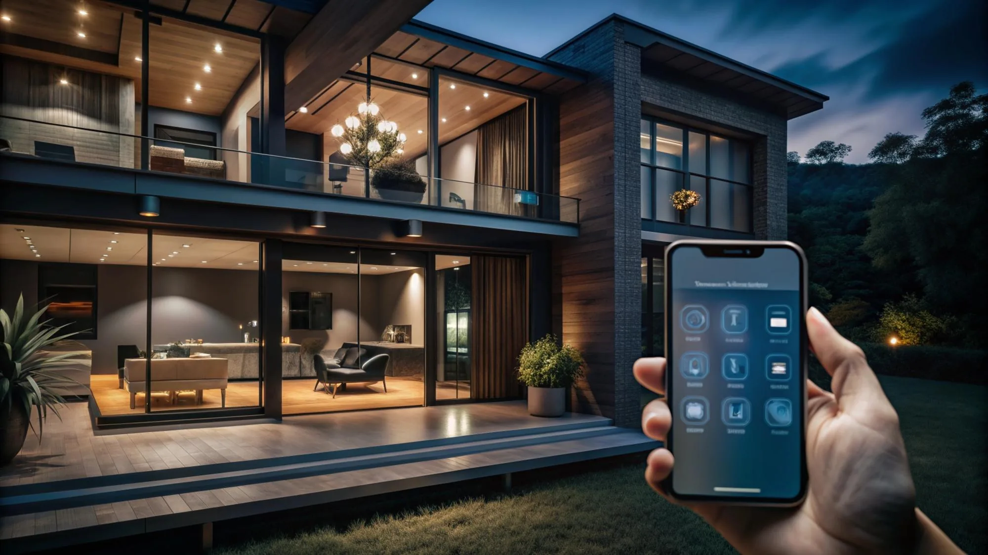 A calm domestic interior with subtle smart home devices present